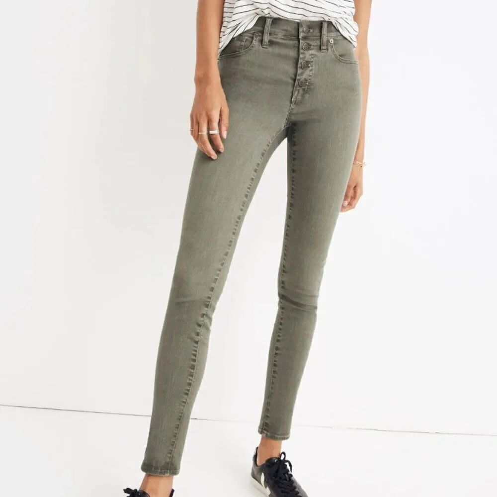 Madewell9" Mid-Rise Skinny Jeans: Garment-Dyed Button-Front Green Jeans size 26